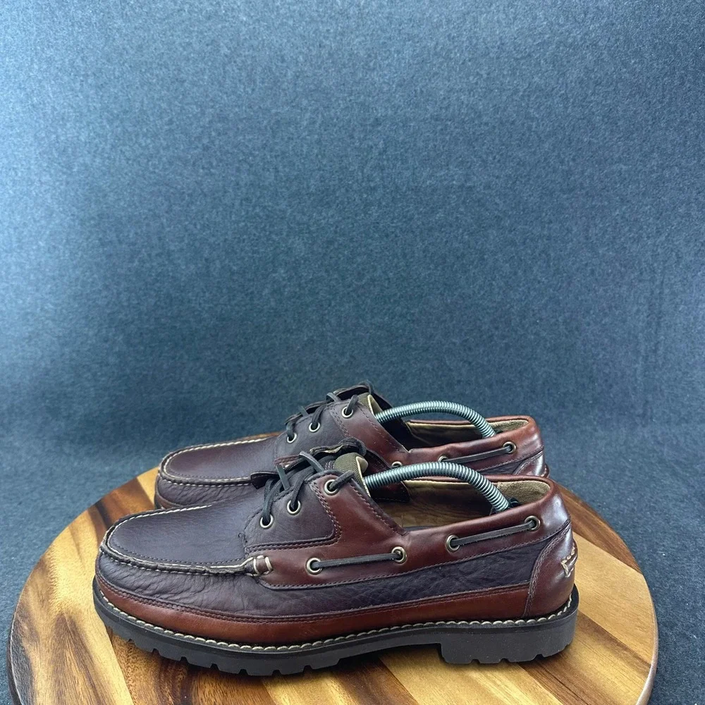 LL Bean Allagash Bison Handsewn Boat Shoes Oxford 244472 Brown Men's Size 12D